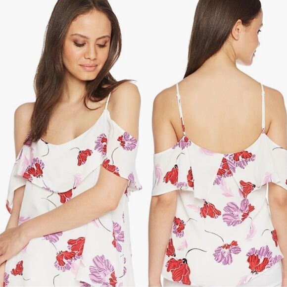 EUC Bardot Kendra White Cold Shoulder Floral Top XS - Picture 1 of 9